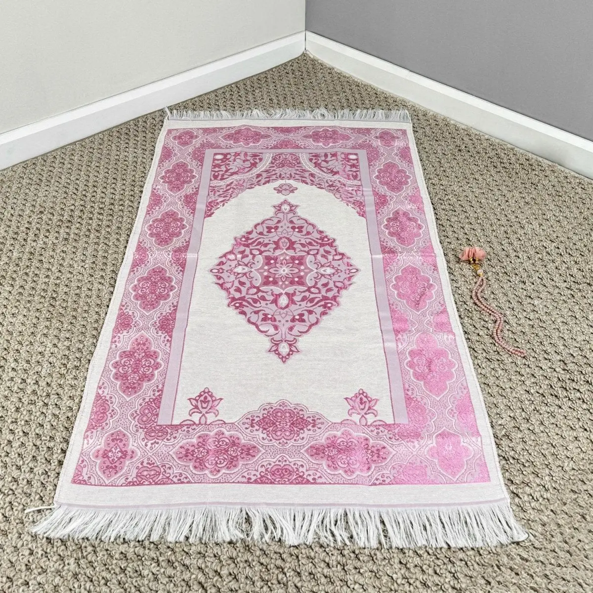 Prayer Rug Mat, Rose Color Prayer Set - Islamic Gift image 5