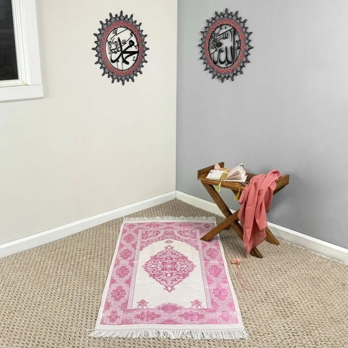 Prayer Rug Mat, Rose Color Prayer Set - Islamic Gift image 7