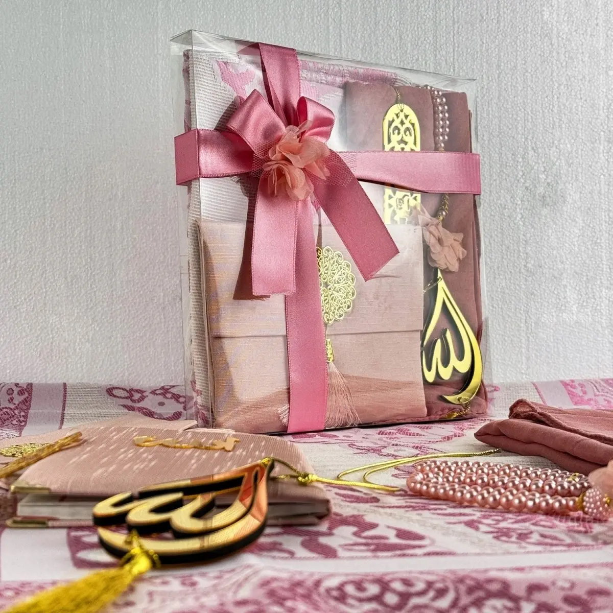 Prayer Rug Mat, Rose Color Prayer Set - Islamic Gift image 8