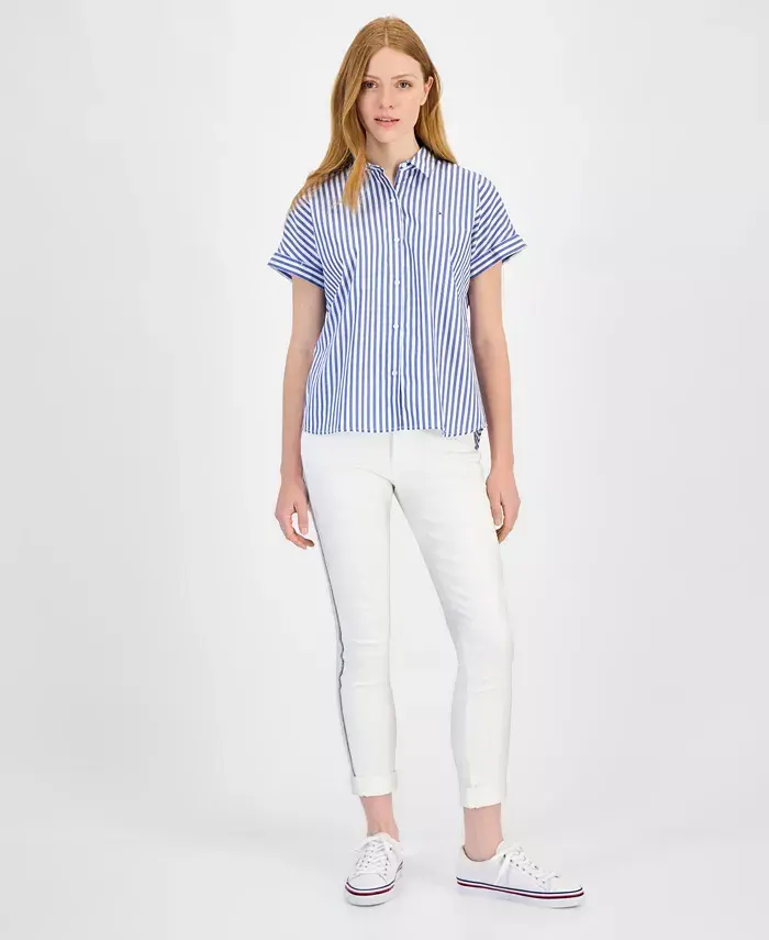  Women's Cotton Striped Cuffed-Sleeve Shirt image 1