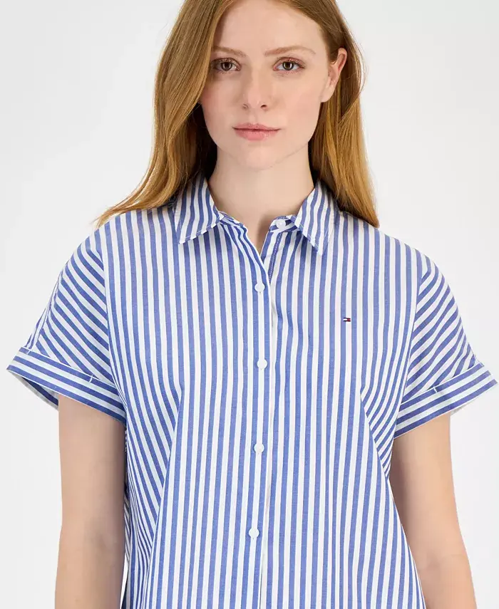  Women's Cotton Striped Cuffed-Sleeve Shirt image 3