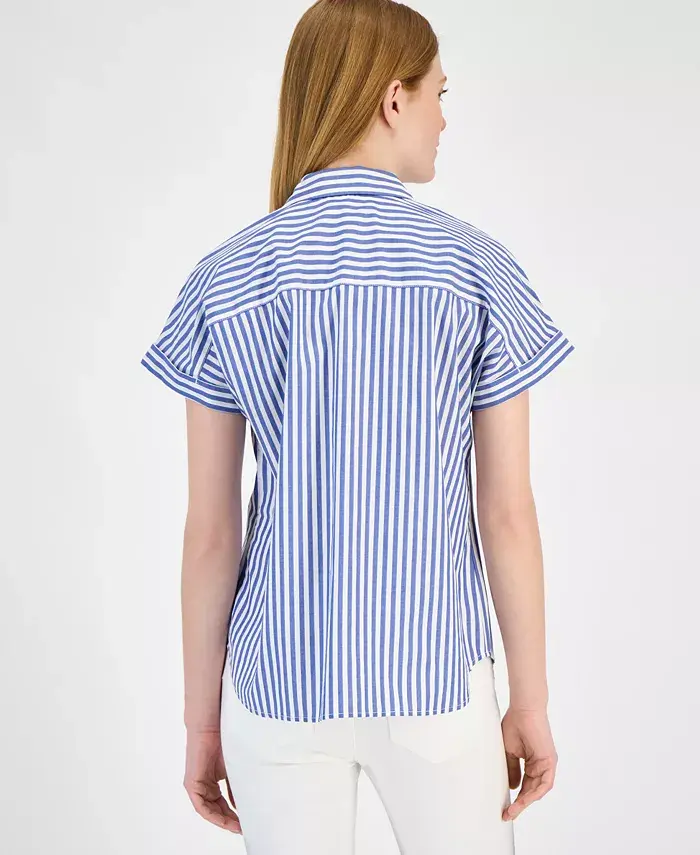  Women's Cotton Striped Cuffed-Sleeve Shirt image 4