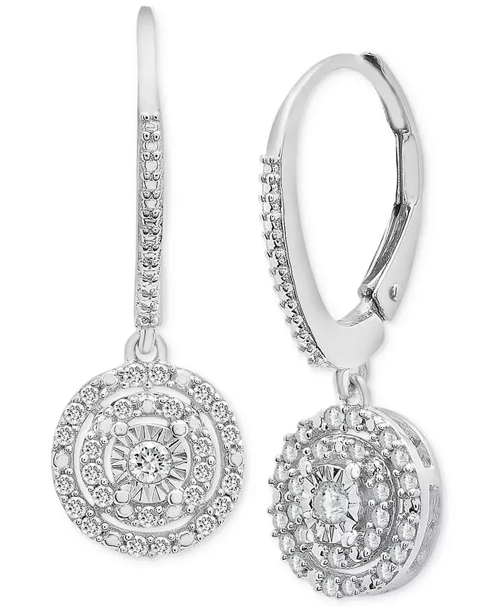 Diamond Circle Leverback Drop Earrings (1/4 ct. tw) in Sterling Silver, Created for Macy's image 1