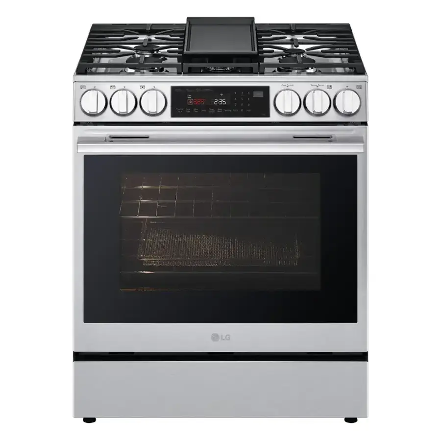 LG - 6.3 Cu. Ft. Slide-In Gas True Convection Smart Range with EasyClean, Air Fry, and Flex Control Knobs - Printproof Stainless Steel image 1