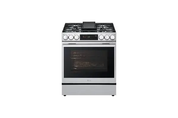 LG - 6.3 Cu. Ft. Slide-In Gas True Convection Smart Range with EasyClean, Air Fry, and Flex Control Knobs - Printproof Stainless Steel image
