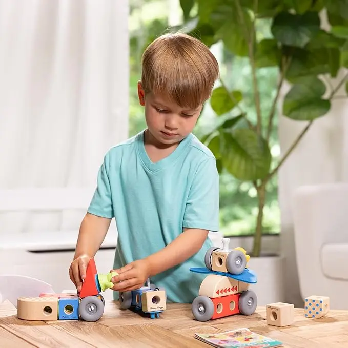 Melissa & Doug Blockables™ Vehicles Snap and Play, Mix and Match Connectable Wooden Building Blocks Play Set Toy for Preschool Boys and Girls (54 Pcs) image 3