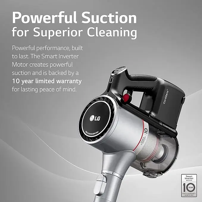 LG CordZero A925 – Cordless Stick Vacuum Cleaner, 120 Minute Runtime w/Extra Rechargeable Battery, Dual Floor Max 2024 Update, Lightweight, Cleans Carpet, Hardwood, Pet Hair, Portable Charging Stand image 3