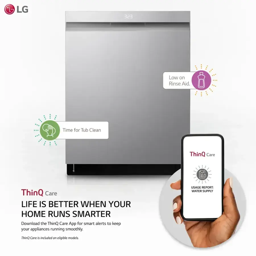 LG - 24" Top Control Smart Built-In Stainless Steel Tub Dishwasher with 3rd Rack, QuadWash Pro and 42dba - PrintProof Stainless steel image 4
