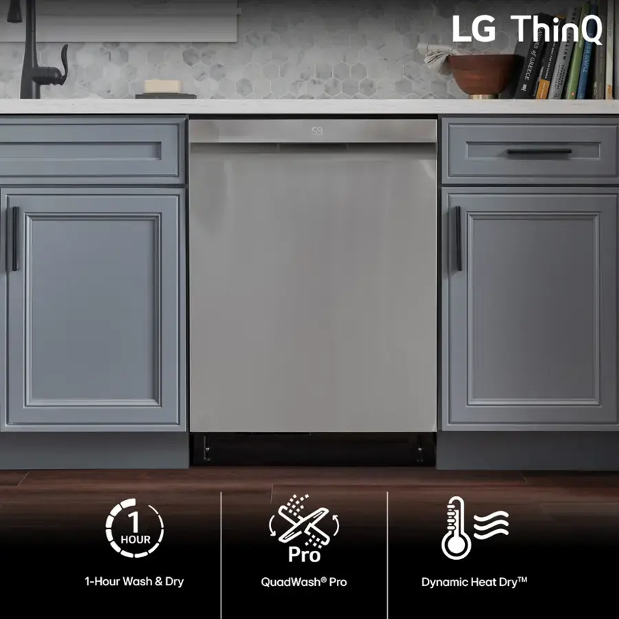 LG - 24" Top Control Smart Built-In Stainless Steel Tub Dishwasher with 3rd Rack, QuadWash Pro and 42dba - PrintProof Stainless steel image 9