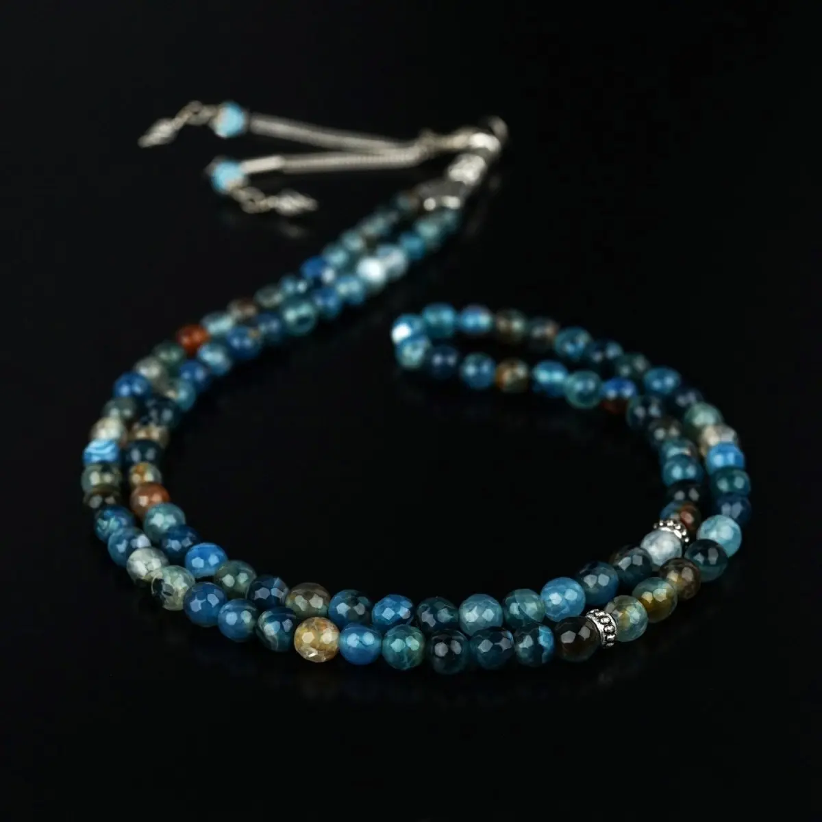 Muslim Prayer Beads - Striking Blue Striped Agate Islamic Rosary image 1
