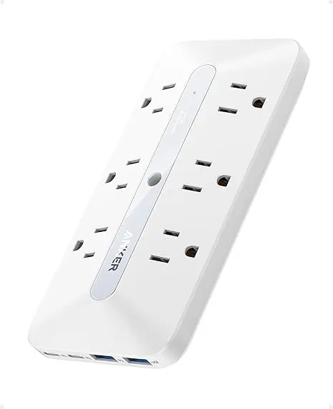 Anker Wall Charger, 300J Surge Protector, 10-in-1 Outlet Extender, 6 AC, 2 USB A, 2 USB C Ports, Wide-Spaced Outlets and 20W Fast Charging, Desk Charging Station, Home Office, Dorm, Room Essential image 1