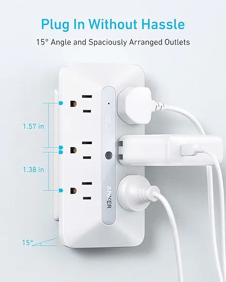 Anker Wall Charger, 300J Surge Protector, 10-in-1 Outlet Extender, 6 AC, 2 USB A, 2 USB C Ports, Wide-Spaced Outlets and 20W Fast Charging, Desk Charging Station, Home Office, Dorm, Room Essential image 5