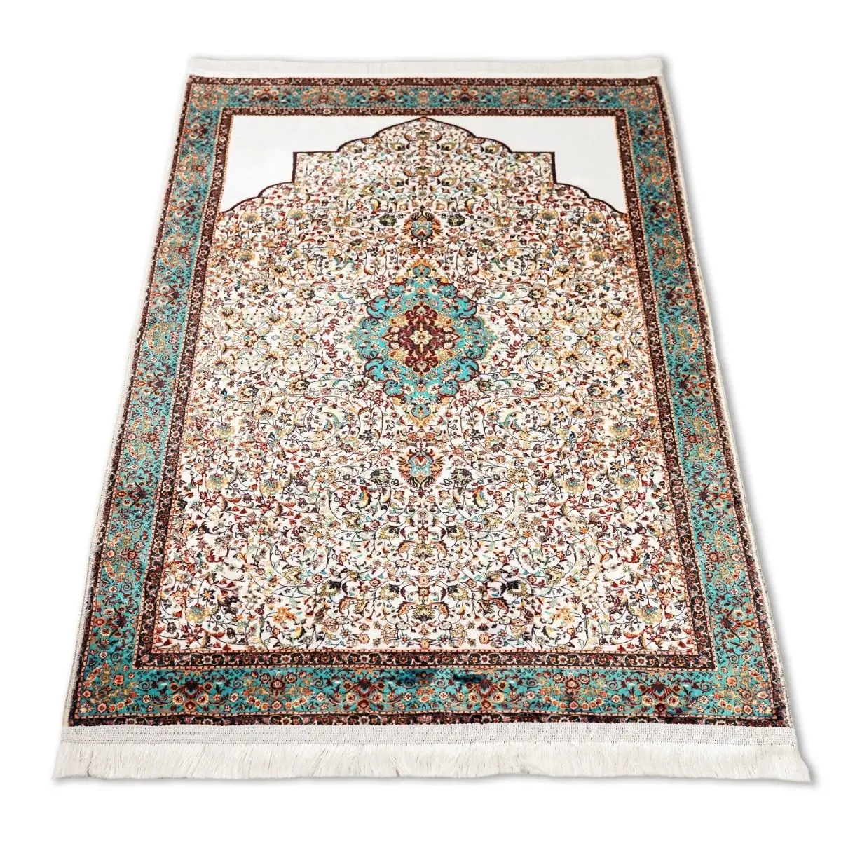 Islamic Prayer Rugs - Aqua & Beige Ornate Design image 3