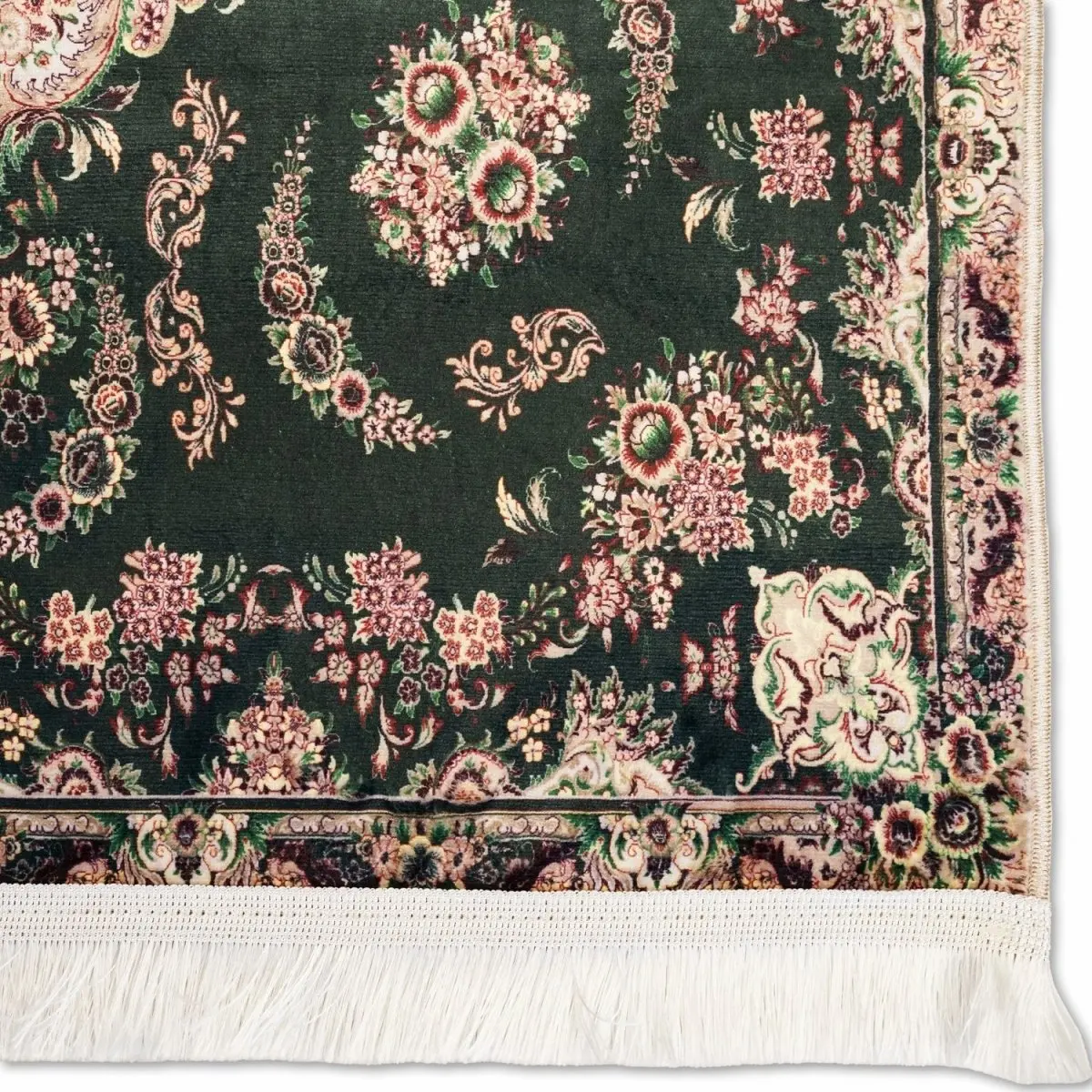 Muslim Prayer Rug - Green & Pink Floral Style image 2