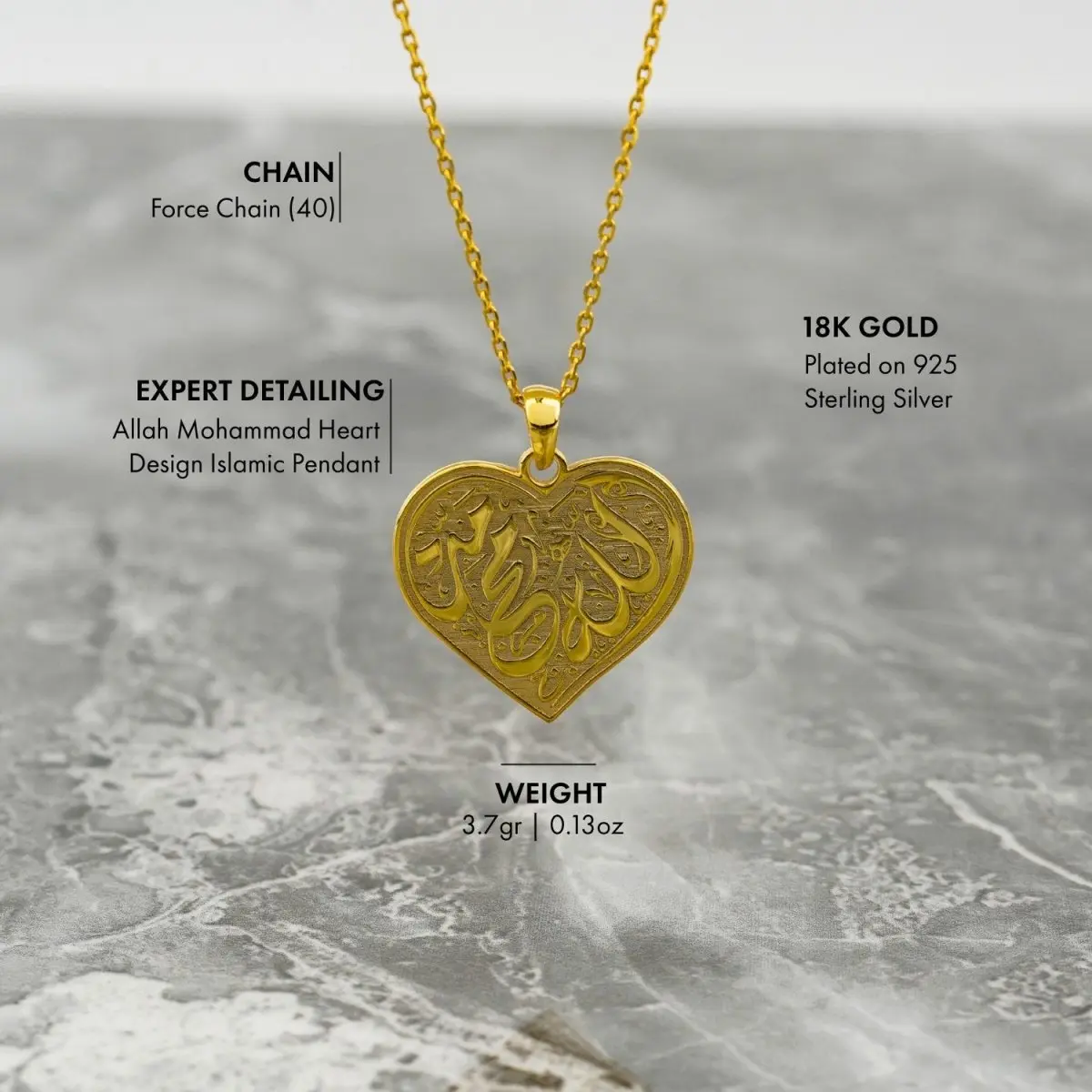 Allah & Muhammad Written Muslim Jewelry - Heart Shaped Pendant image 8