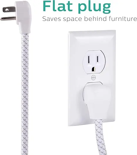 Philips 4 Outlet Power Strip Surge Protector with 2 USB Ports, 4 Ft Power Cord, Designer Braided Extension Cord, Flat Plug Extension Cord, 720 Joules, White, SPC6244WC/37 image 2