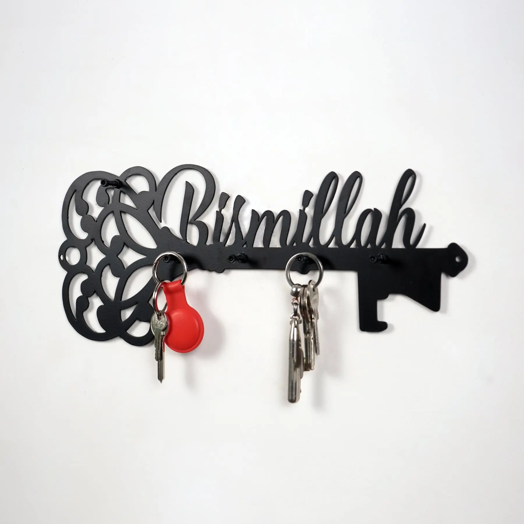 Bismillah Key Holder Latin Calligraphy Islamic Wall Art Decor image 1