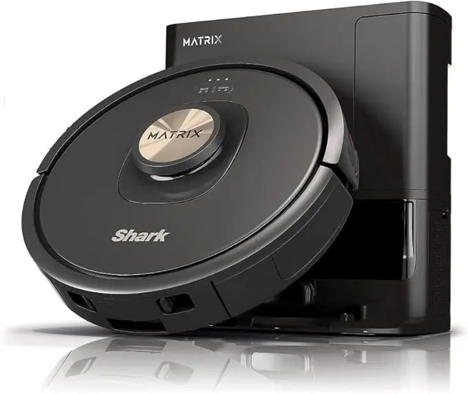 Shark AV2310AE Matrix Self-Emptying Robot Vacuum with No Spots Missed on Carpets and Hard Floors, Precision Home Mapping, Perfect for Pet Hair, Bagless, 45-Day Capacity Base, Wi-Fi Black/Brass image 1