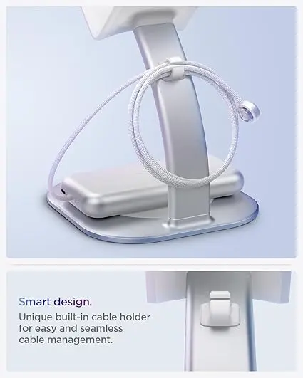Spigen Stand Designed for Apple Vision Pro and Meta Quest 3/Meta Quest 3S - Premium Aluminum Universal VR Headset Display Dock Station - Silver image 4