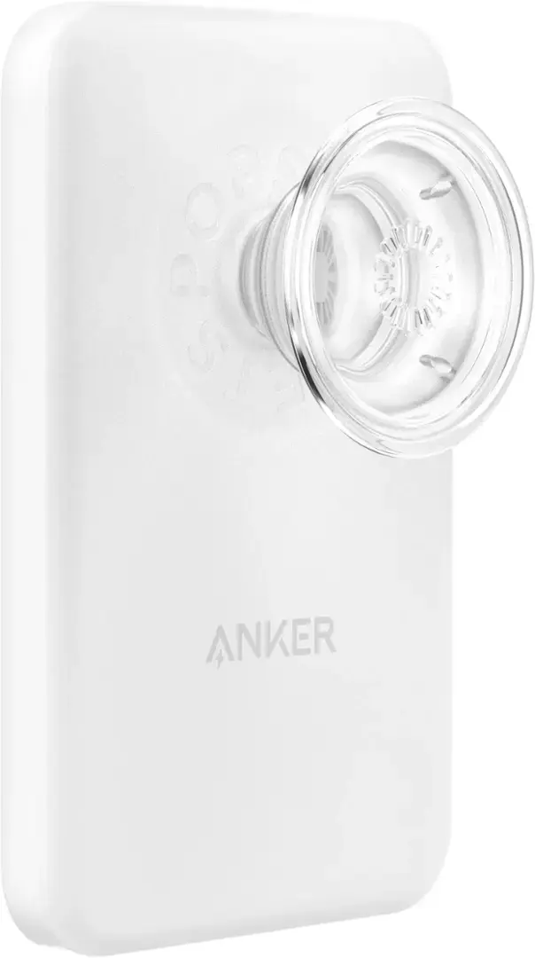 PopSockets - x Anker MagGo 5000 mAh Portable Magnetic Battery Charger with Grip for MagSafe Compatible Devices - White and Clear image 1
