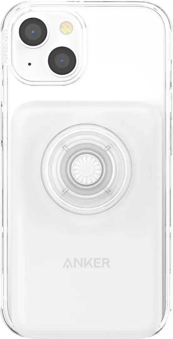 PopSockets - x Anker MagGo 5000 mAh Portable Magnetic Battery Charger with Grip for MagSafe Compatible Devices - White and Clear image 3