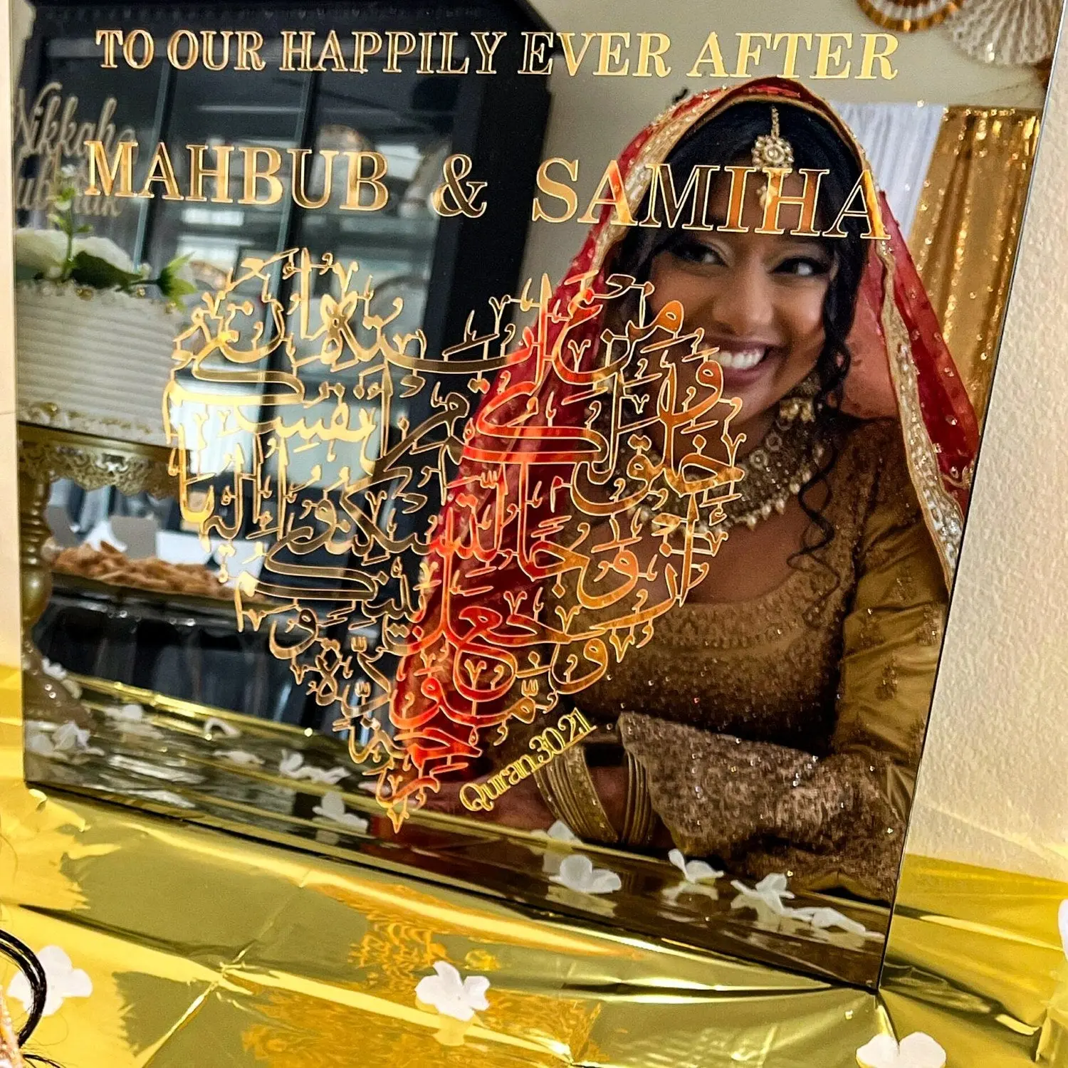 Nikkah Sign – Love & Mercy Surah Rum 21, Muslim Wedding Glass Decor image 3