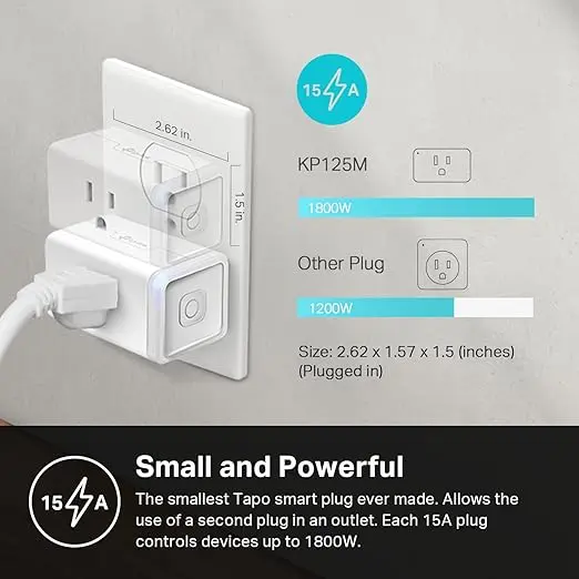 Kasa Smart Plug, Matter Compatible, Energy Monitoring, Compact Design, 15A/1800W Max, Super Easy Setup, Works with Apple Home, Alexa & Google Home, UL Certified, 2.4G Wi-Fi Only, White, KP125M(2-Pack) image 4
