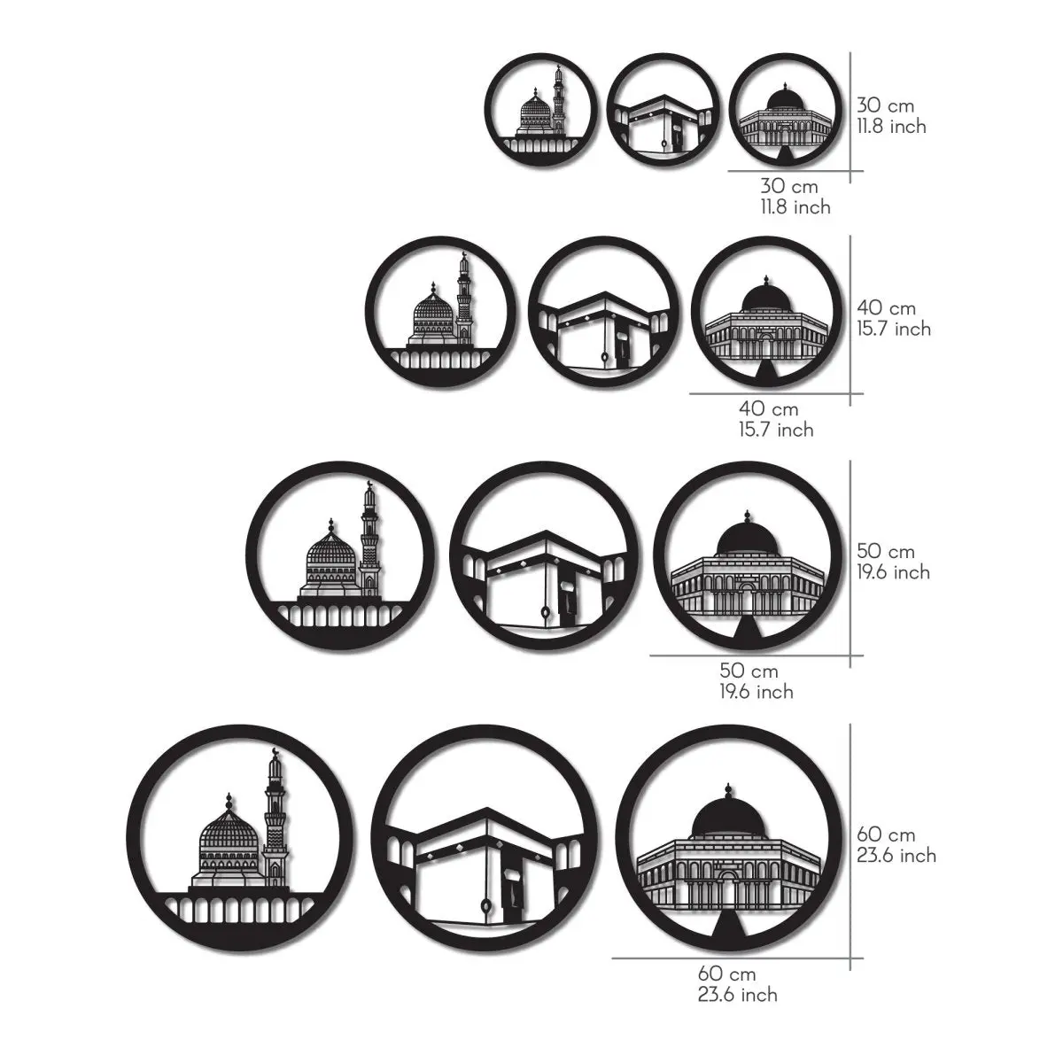 Masjid Al Aqsa Masjid Al-Haram Masjid An-Nabawi Islamic Wall Art - Circular Design image 14