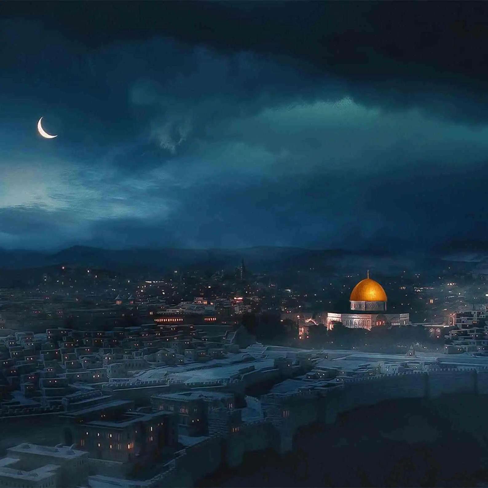Masjid Al Aqsa Night View - Islamic Wall Art Canvas Print image 1