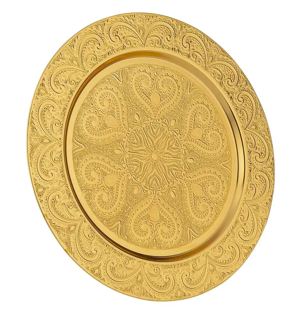 Turkish Luxury Metal Charger Plate | Ottoman Style Engraved | 6 Piece Set - 244 Gold image 1