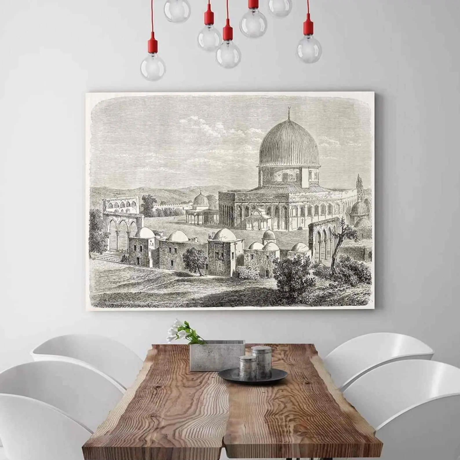 Islamic Canvas Wall Art - Masjid Al Aqsa Historical Sketch Dome of the Rock image 1