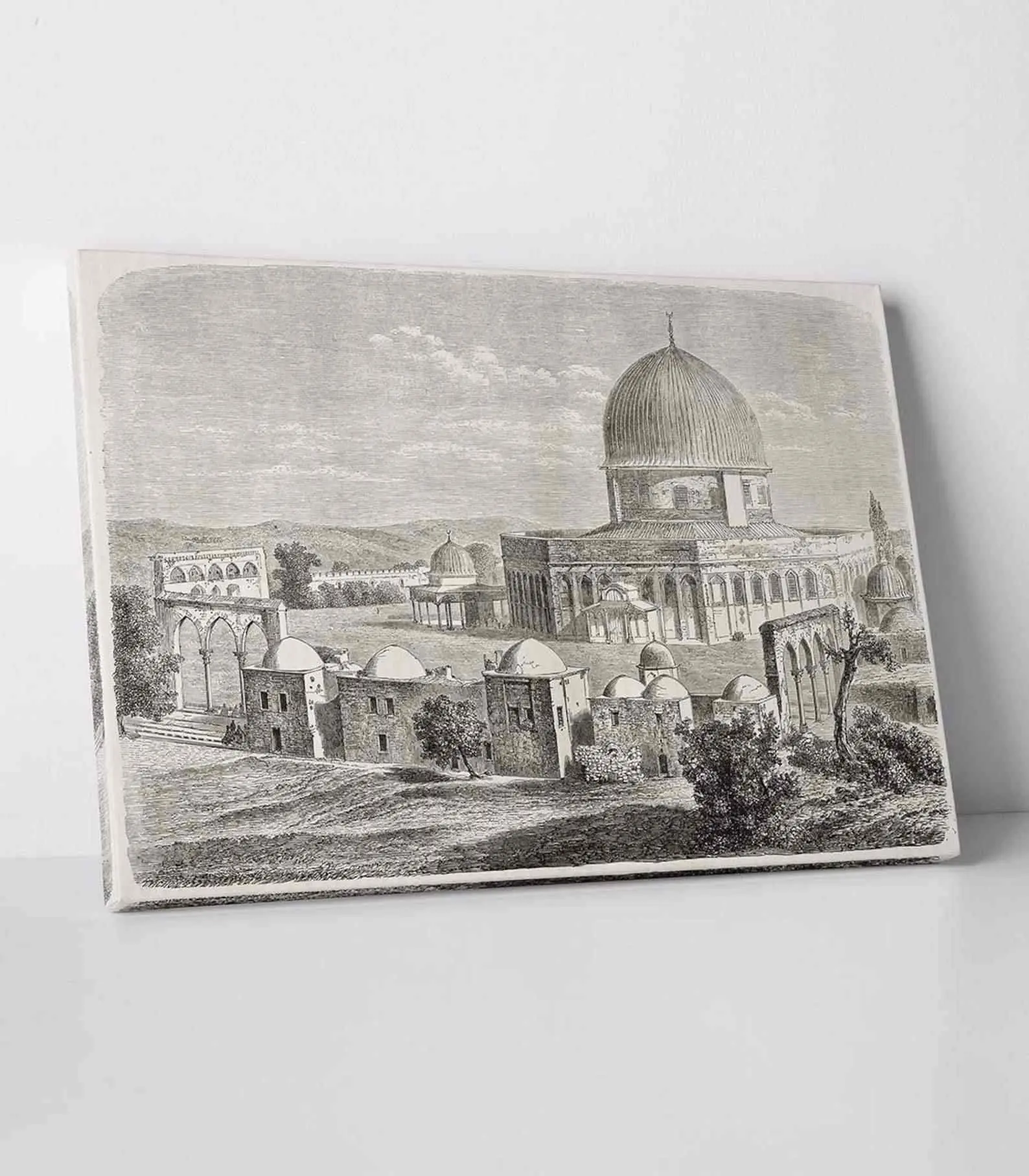 Islamic Canvas Wall Art - Masjid Al Aqsa Historical Sketch Dome of the Rock image 2