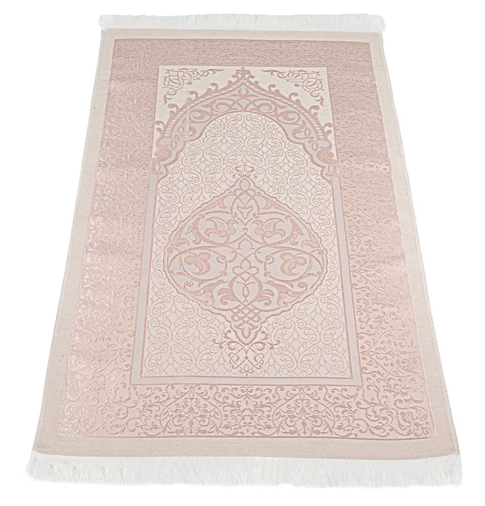 Eid Mubarak Gift Set - Prayer Rug, Dua Book and Prayer Beads in Satin Bag - Pink image 4