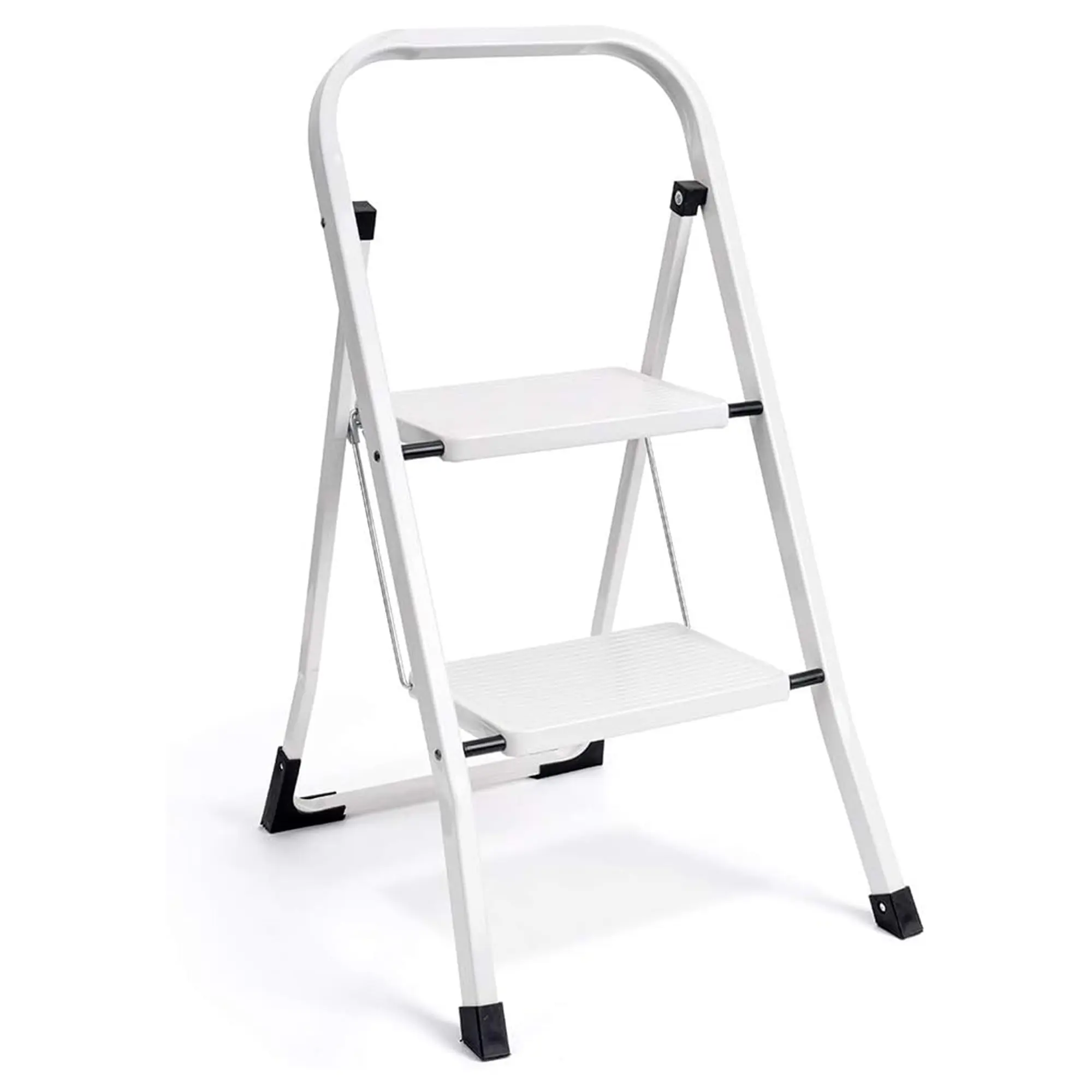 Open Box Delxo Folding Portable Steel Non Slip 2 Stepladder w/Hand Grip, White image 1