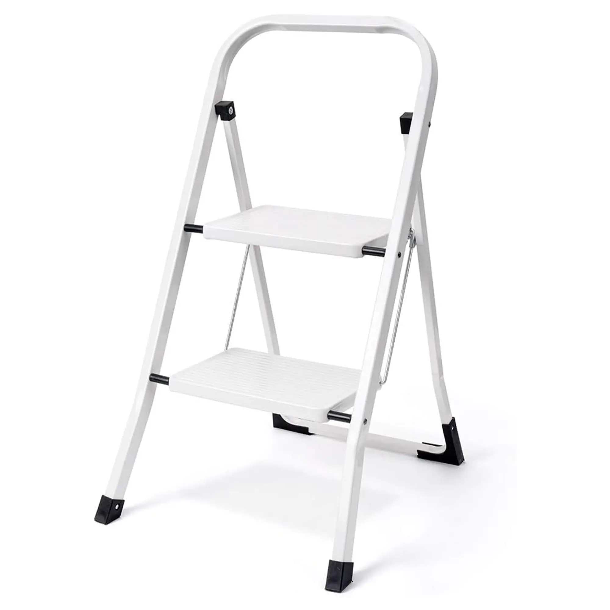 Open Box Delxo Folding Portable Steel Non Slip 2 Stepladder w/Hand Grip, White image 2
