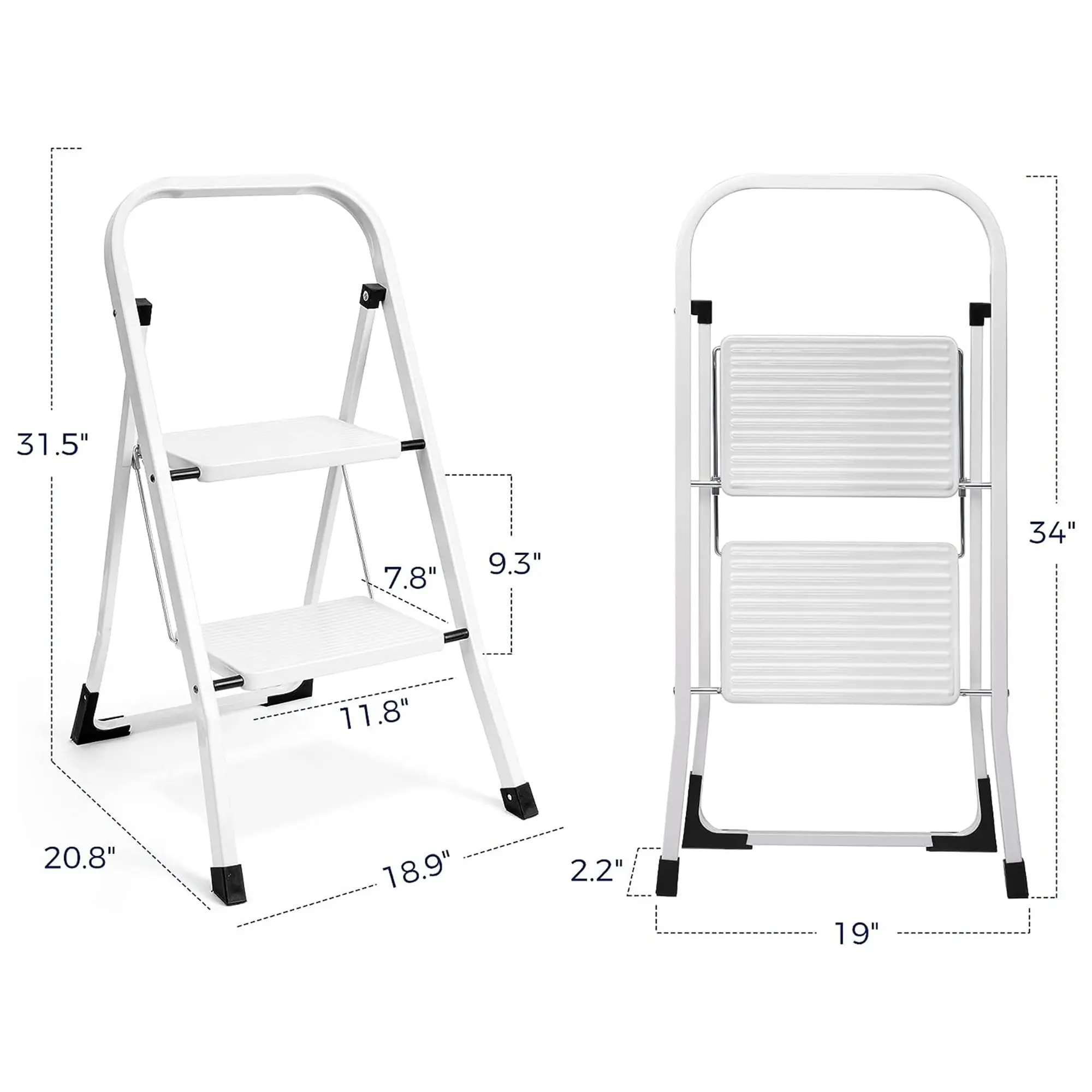 Open Box Delxo Folding Portable Steel Non Slip 2 Stepladder w/Hand Grip, White image 5