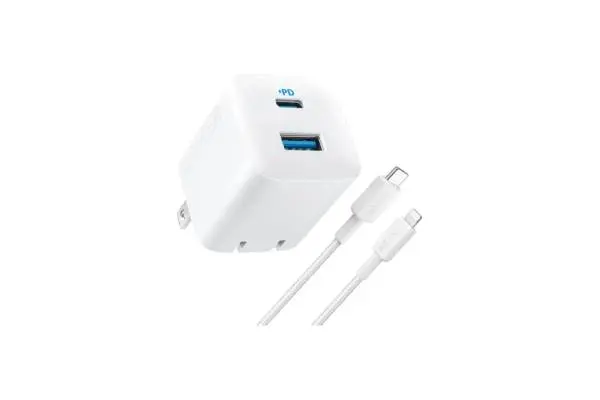 Anker - Wall Charger (32W, 2-Port) with 6 ft USB-C to Lightning Cable - White image