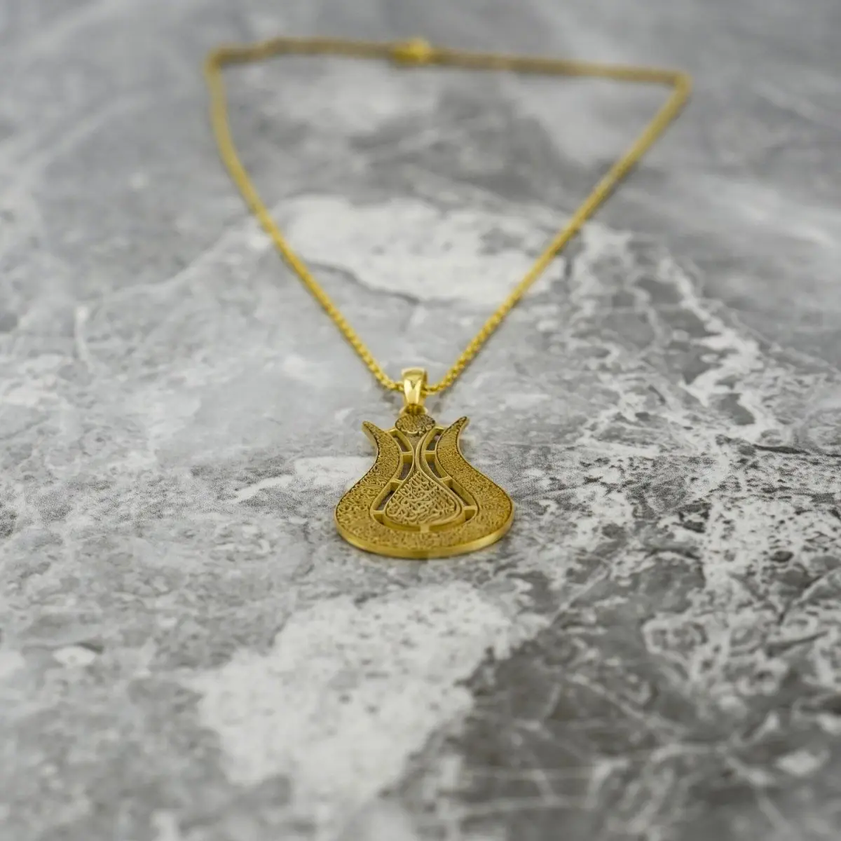 Ayatul Kursi Islamic Jewelry in Tulip Shaped Design - 18K Gold Plated Silver Muslim Pendant image 5