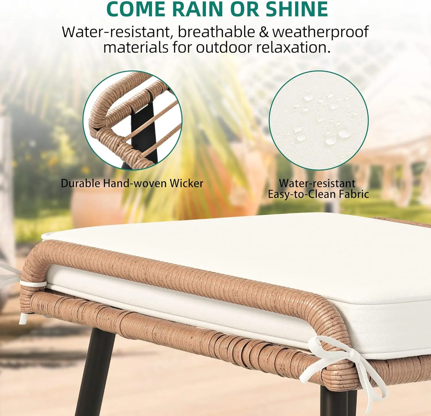 YITAHOME 5-Piece Outdoor Wicker Furniture Set, All-Weather Patio Bistro Set with Footrest, Small Patio Conversation Set for Balcony Outside, Outdoor Chairs with Ottomans and Coffee Table image 8