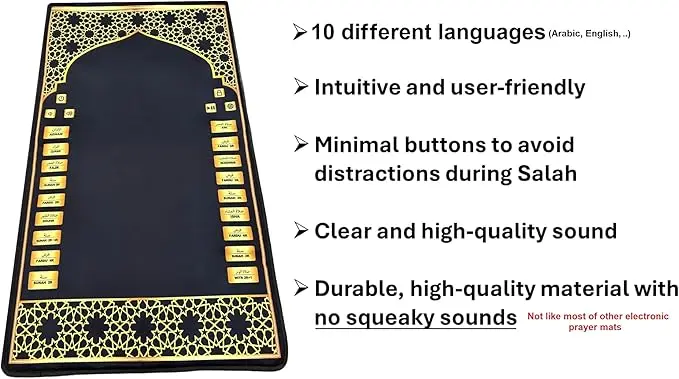 Electronic Prayer Mat - Smart Interactive Prayer Rug for Adults and Kids - Ideal for New Converts and Those Learning or Perfecting Their Prayer - Comes with Islamic Prayer Beads (Black) image 3