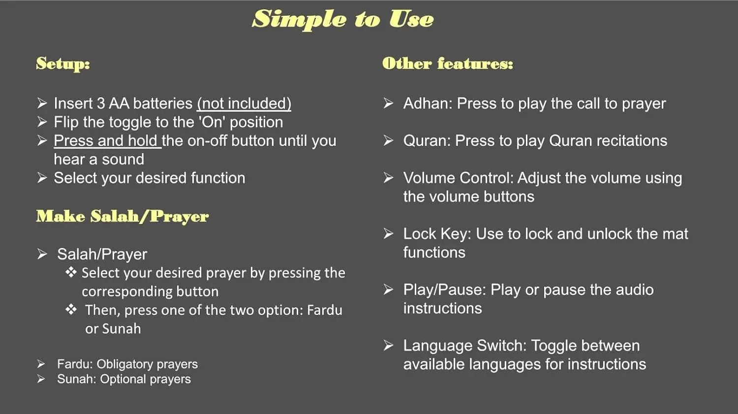 Electronic Prayer Mat - Smart Interactive Prayer Rug for Adults and Kids - Ideal for New Converts and Those Learning or Perfecting Their Prayer - Comes with Islamic Prayer Beads (Black) image 6