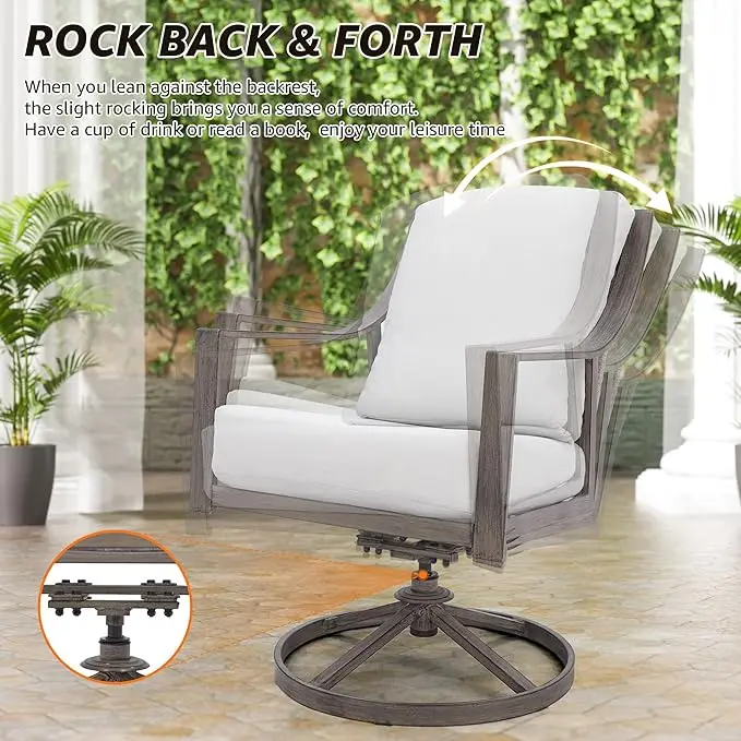 NATURAL EXPRESSIONS 5-Piece Outdoor Patio Dining Set, 4pcs Patio Swivel Rocking Chairs and 38’’ Round Dining Table with 1.65’’ Umbrella Hole image 4