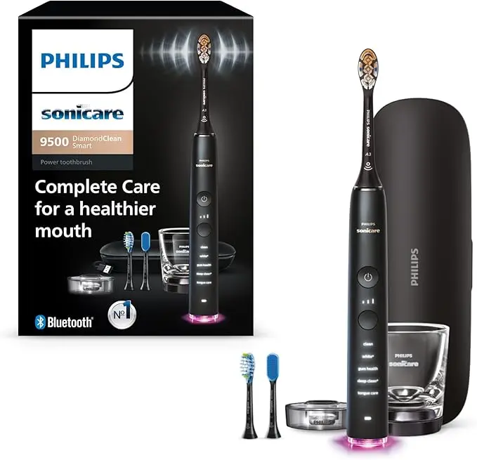 Philips Sonicare DiamondClean Smart 9500 Electric Toothbrush, Sonic Toothbrush with App, Pressure Sensor, Brush Head Detection, 5 Brushing Modes and 3 Intensity Levels, Black, Model HX9923/11 image 1