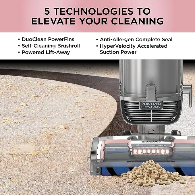 Shark AZ2002 Vertex Powered Lift-Away Upright Vacuum with DuoClean PowerFins, Self-Cleaning Brushroll, Large Dust Cup, Pet Crevice Tool, Dusting Brush & Power Brush, Silver/Rose Gold image 5