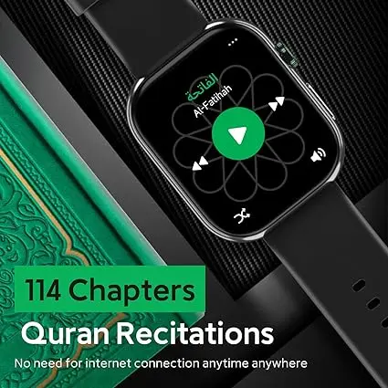 Islamic Quran Watch for Muslim Men, 2.02" KDN Certification Azan Watch with 114 Full Quran Recitation, Prayer Times Reminders, Daily Azkar, Hijri Calendar, Bluetooth Call, IP68 image 4