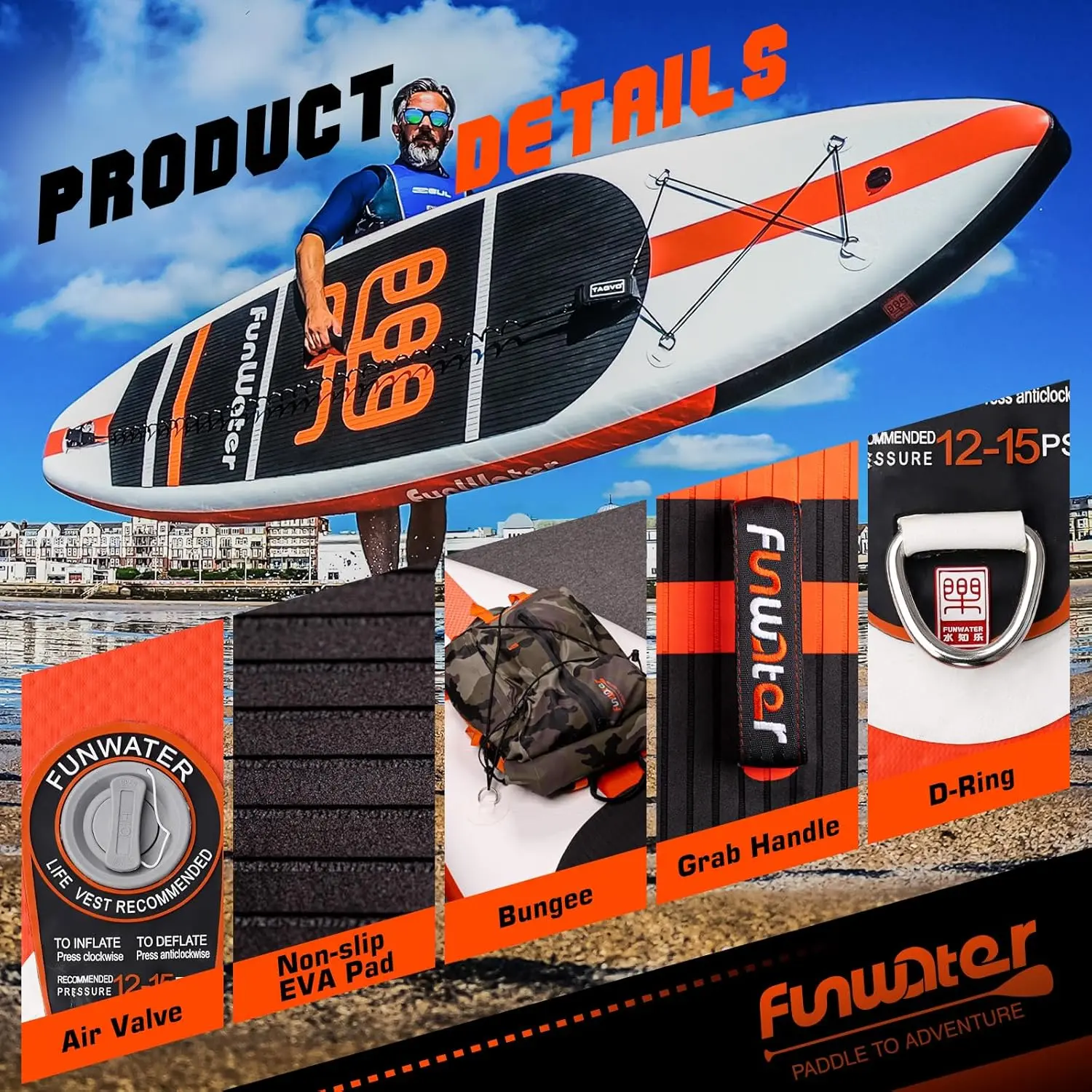  Click to see full view FunWater Stand Up Paddle Board Ultra-Light Inflatable Paddleboard with SUP Accessories for Adults & Youth of All Skill Levels image 7