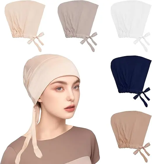 5Pcs Islamic Muslim Under Hijab Cap Inner UnderScarf for women Inner Under Scarf Hat Hijab Cap with Tie Back Closure image 1