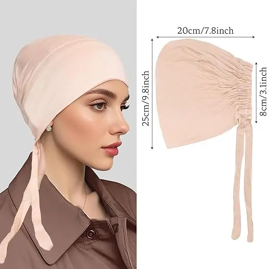 5Pcs Islamic Muslim Under Hijab Cap Inner UnderScarf for women Inner Under Scarf Hat Hijab Cap with Tie Back Closure image 2