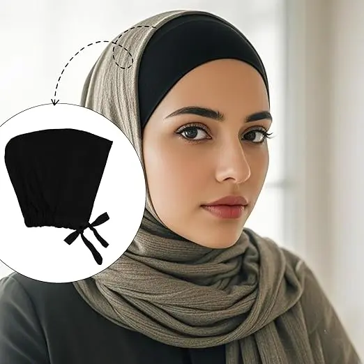 5Pcs Islamic Muslim Under Hijab Cap Inner UnderScarf for women Inner Under Scarf Hat Hijab Cap with Tie Back Closure image 4