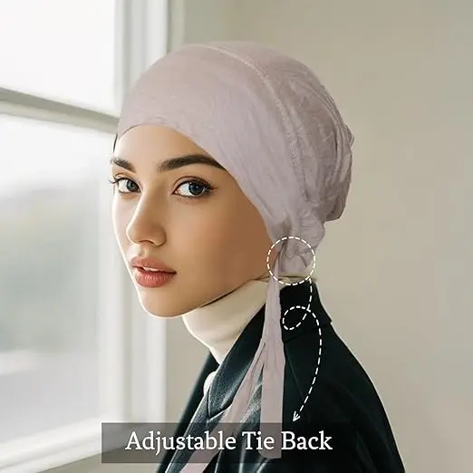 5Pcs Islamic Muslim Under Hijab Cap Inner UnderScarf for women Inner Under Scarf Hat Hijab Cap with Tie Back Closure image 5